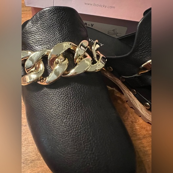 Lisa Vicky Vigor Black and Gold Mules with Chain Detail - Size 7.5 - 8 - Picture 8 of 12